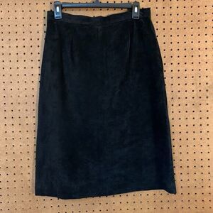 Vintage Black Suede Midi Skirt Evan Davies 12p Goth Whimsygoth Grunge Kneelength